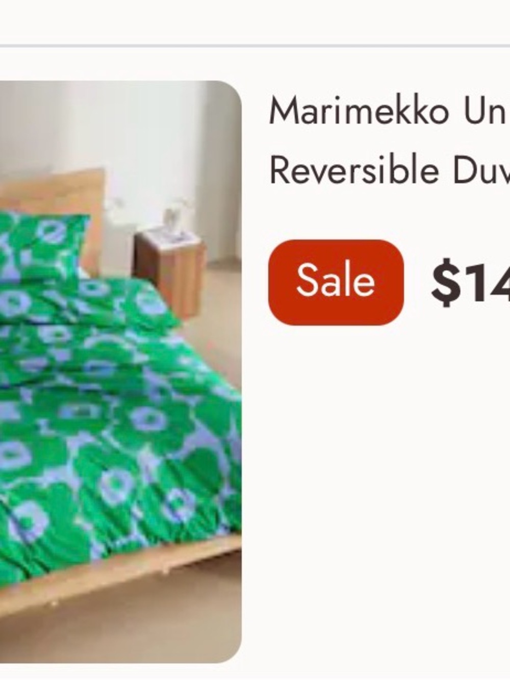 Marimekko/Unikko Green/Blue Queen duvet w/shams - Picture 3 of 3